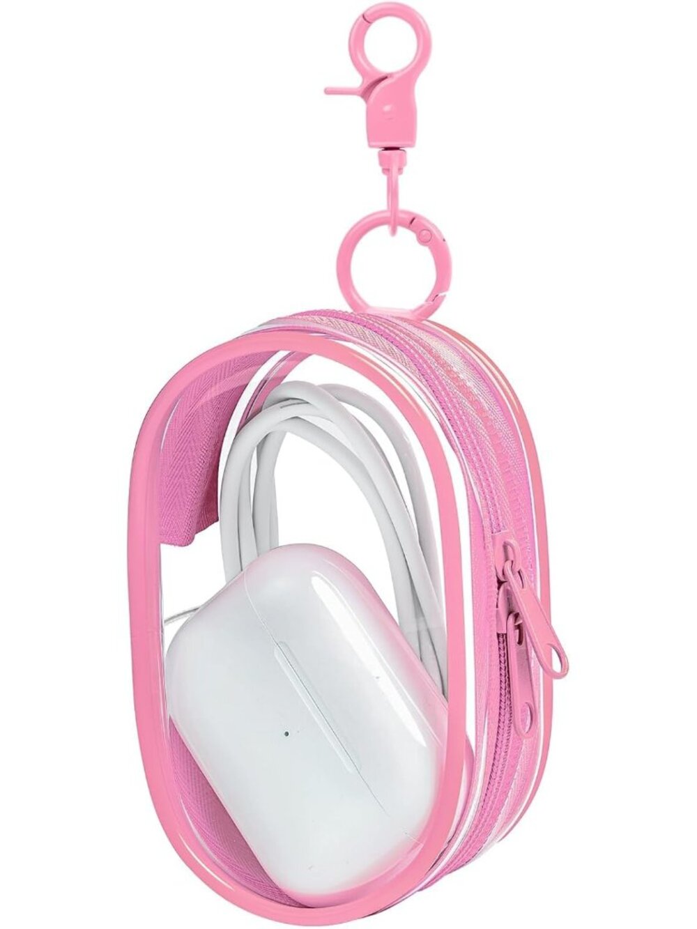 1 Pack Transparent Tech Pouch Storage Bag, Pink